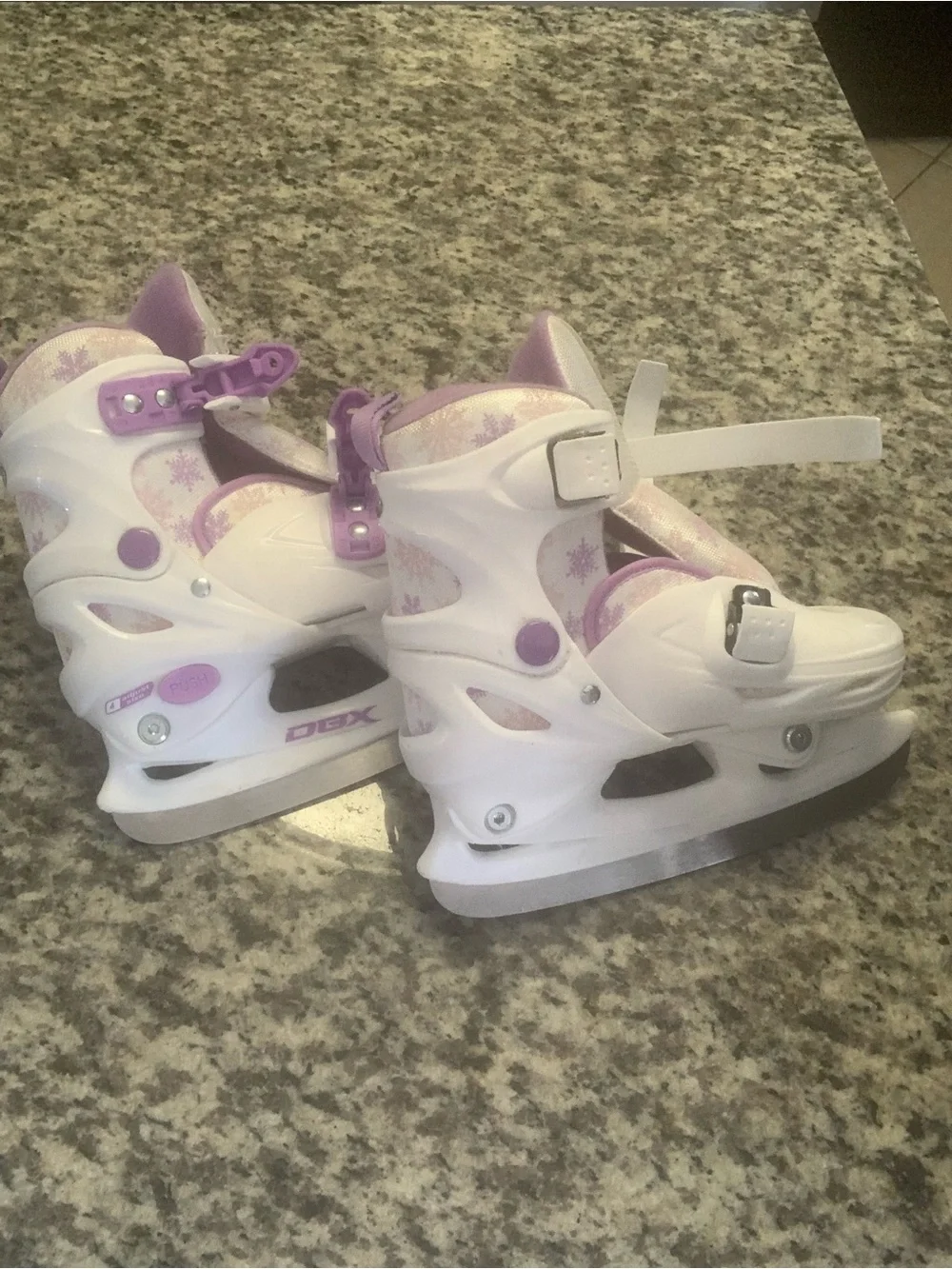 Kids Adjustable White and Light Purple Ice Skates with Snowflake Accent